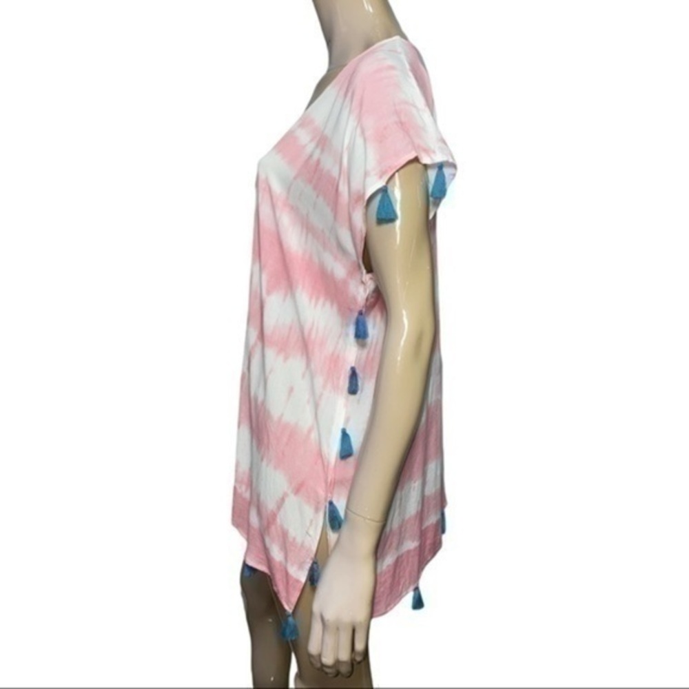 Surf Gypsy Women’s Size S Pink White Tie Dye Lined w Turquoise Tassels Cover Up